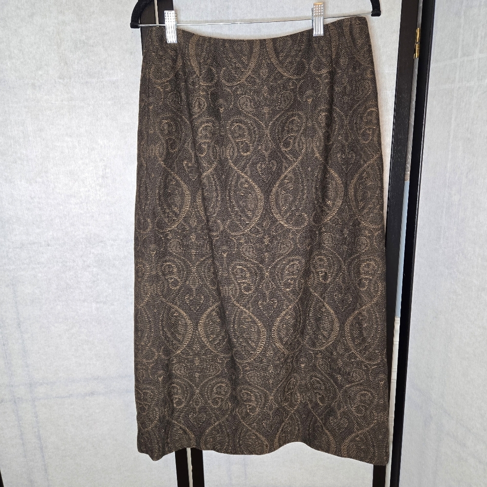 Vintage Pendelton Brown Paisley Midi Wool Skirt Size 8 Academia Preppy Classic